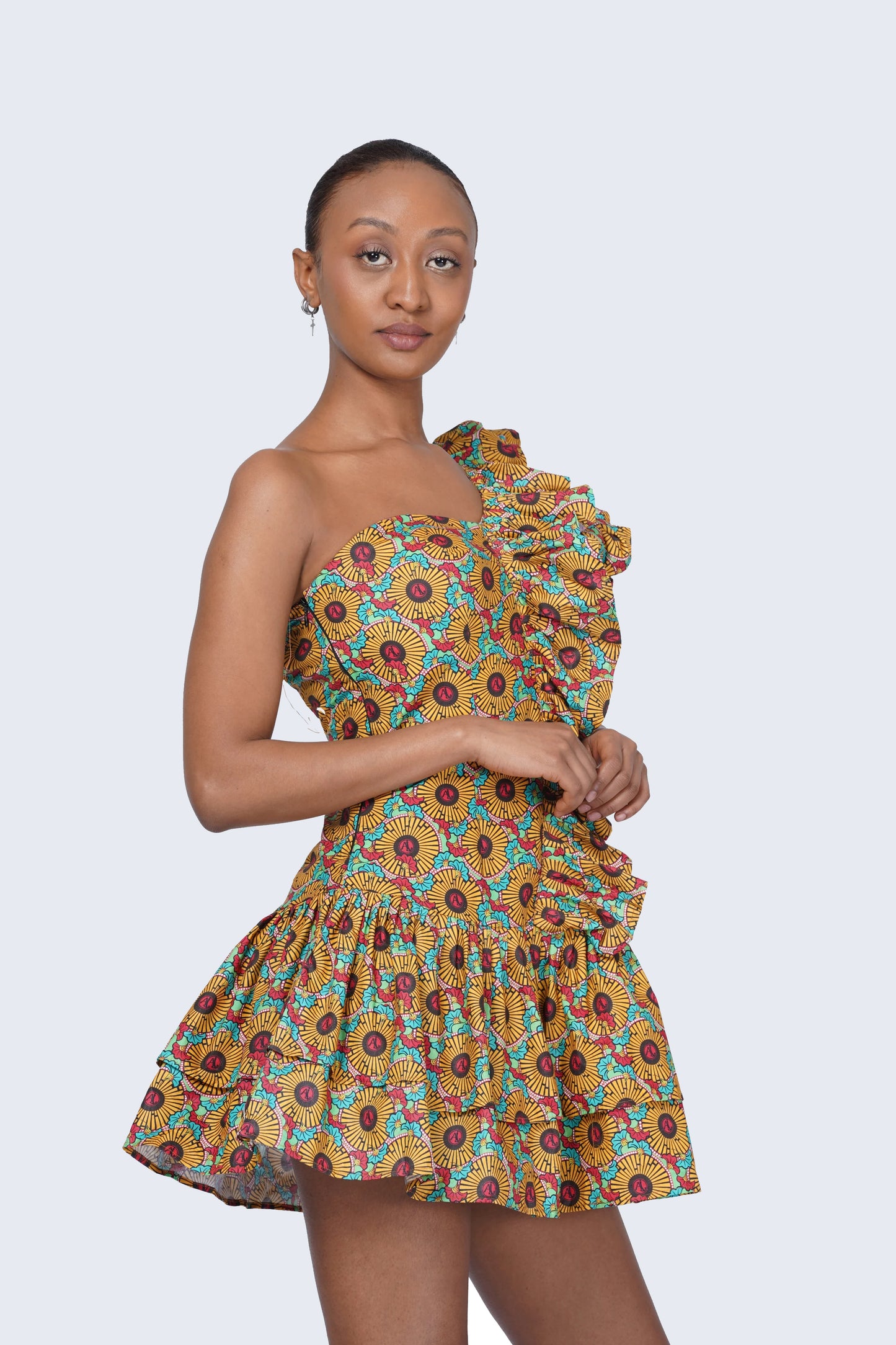 DRESS- ONE SHOULDER PRINTED MINI