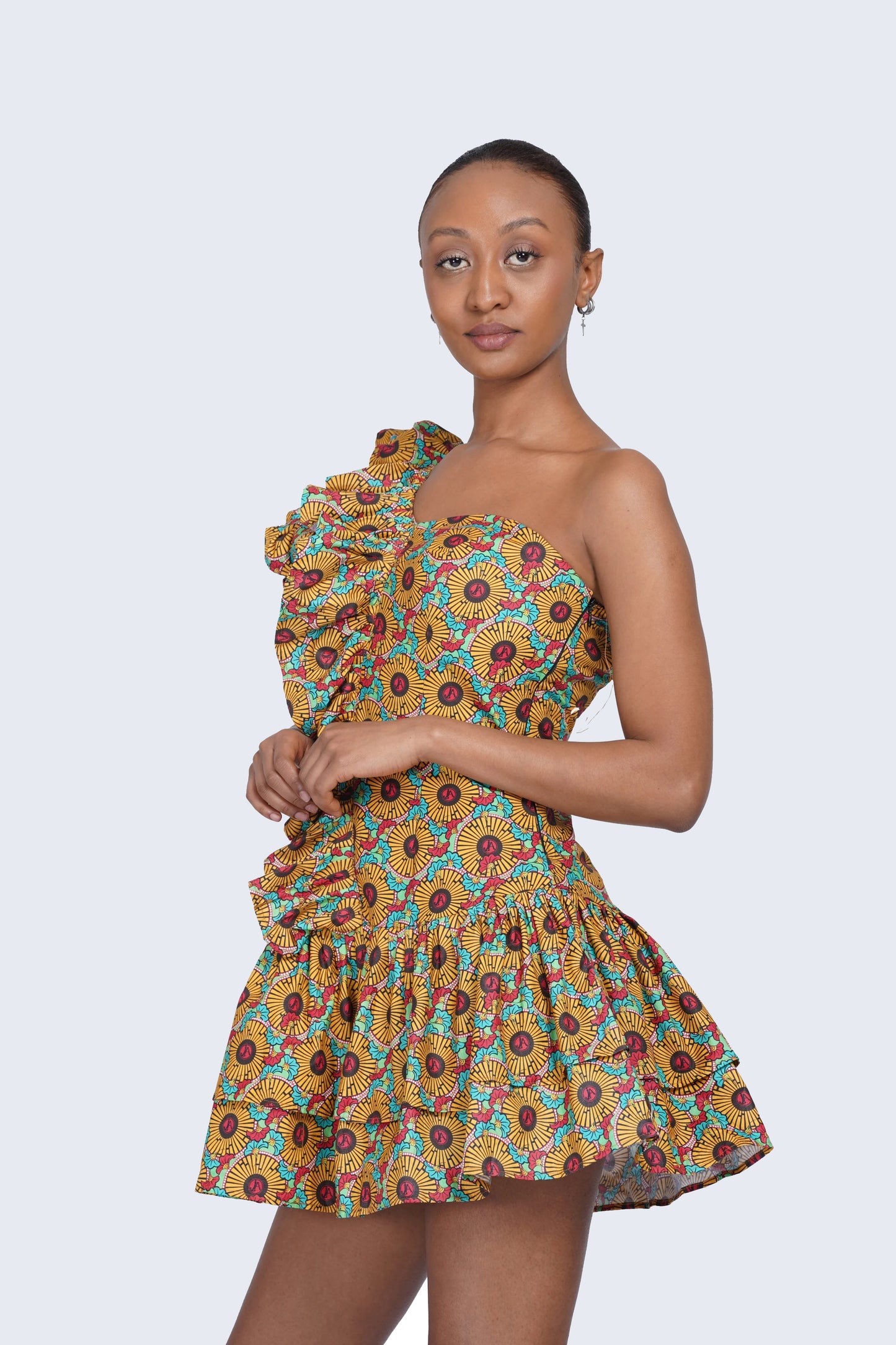 DRESS- ONE SHOULDER PRINTED MINI